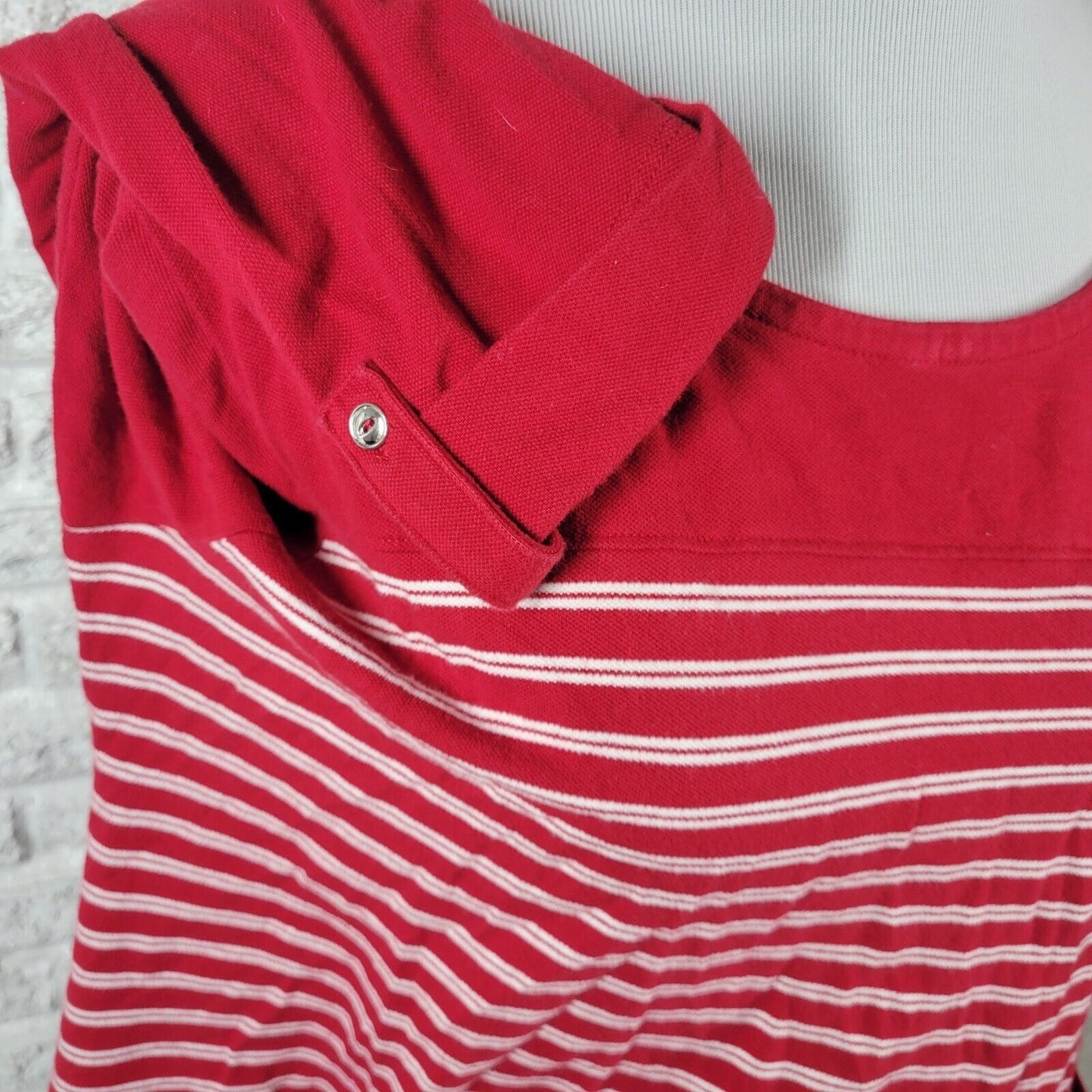 Croft Barrow Womens Top 2X Plus 3/4 Cuff Sleeve Red White Stripe Comfy Casual