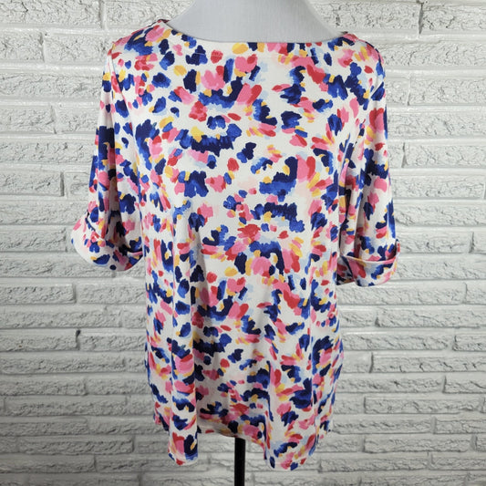Style & Co 1X Tee Women's Plus Blue Pink Watercolor Short Sleeve Cotton Blend