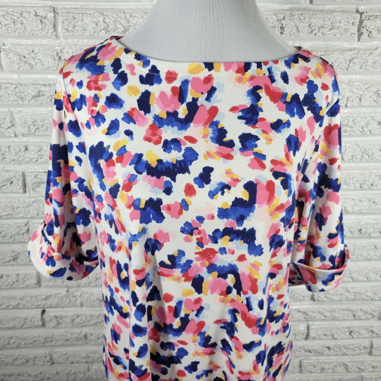 Style & Co 1X Tee Women's Plus Blue Pink Watercolor Short Sleeve Cotton Blend