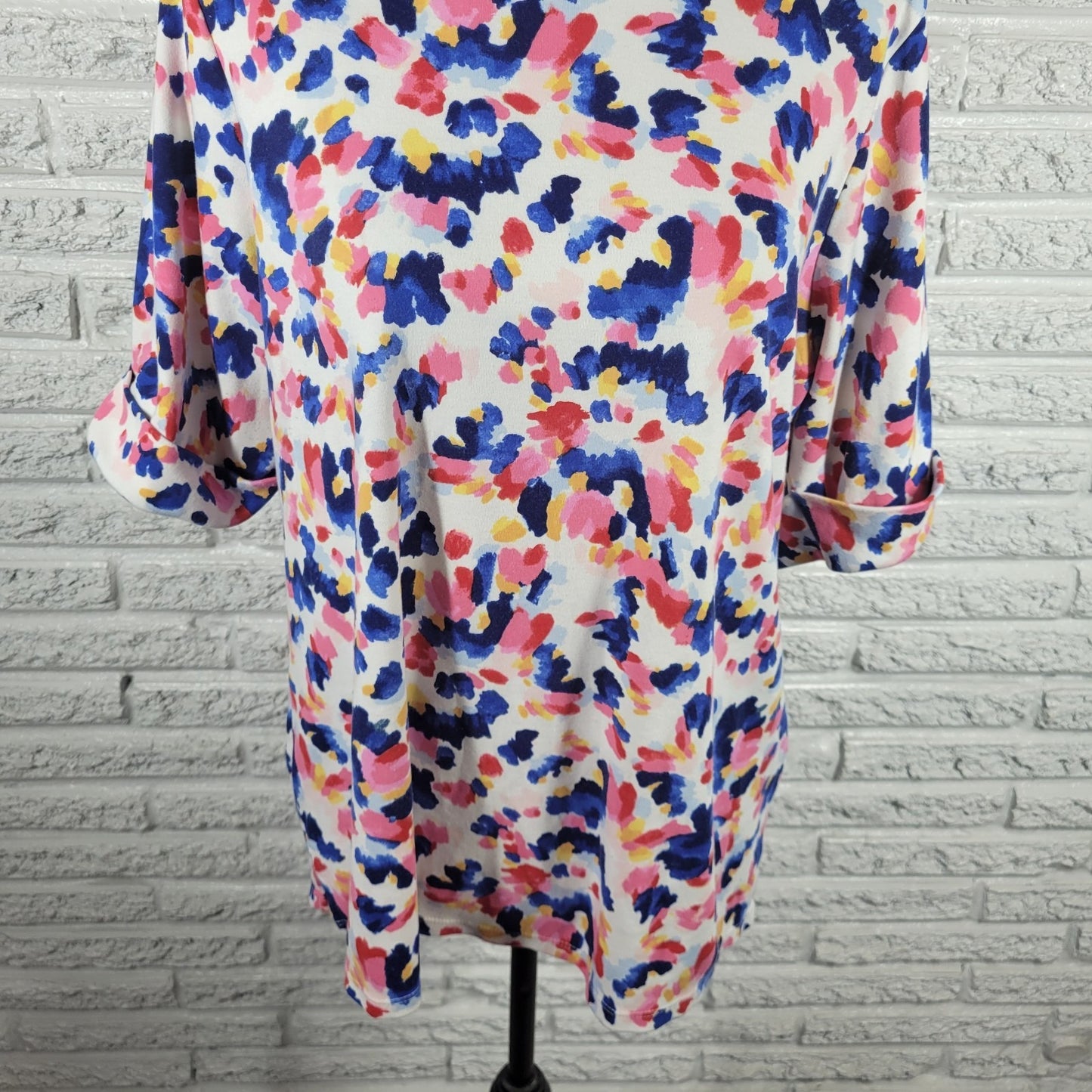 Style & Co 1X Tee Women's Plus Blue Pink Watercolor Short Sleeve Cotton Blend