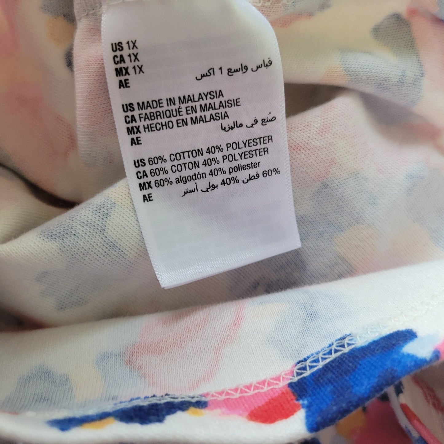 Style & Co 1X Tee Women's Plus Blue Pink Watercolor Short Sleeve Cotton Blend
