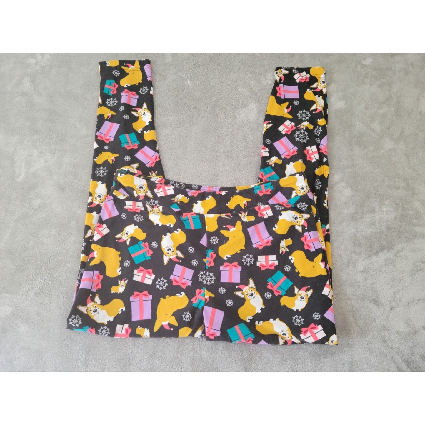 Christmas Terra Sky Womens Pants 0X 14W Plus Corgi Dog Black Pull On Poly Blend