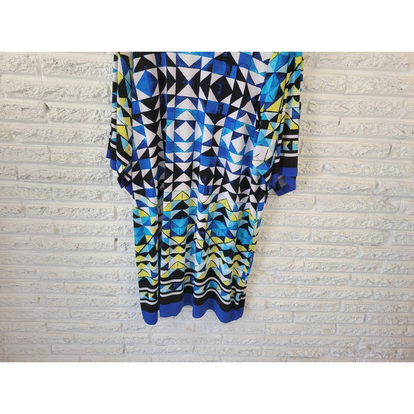 Avenue VIP Knit 22 24 Blue Geometric Knee Length 3/4 Split Sleeve Sheath Dress