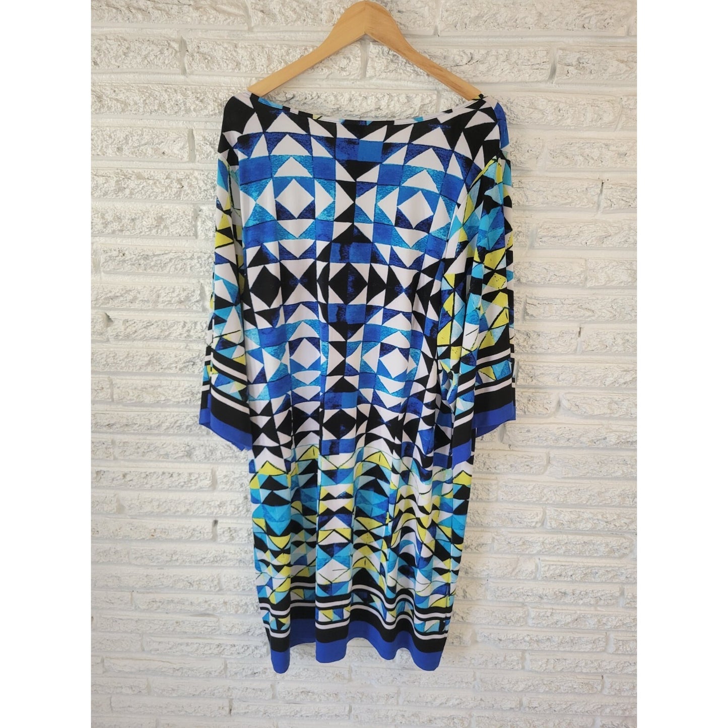 Avenue VIP Knit 22 24 Blue Geometric Knee Length 3/4 Split Sleeve Sheath Dress