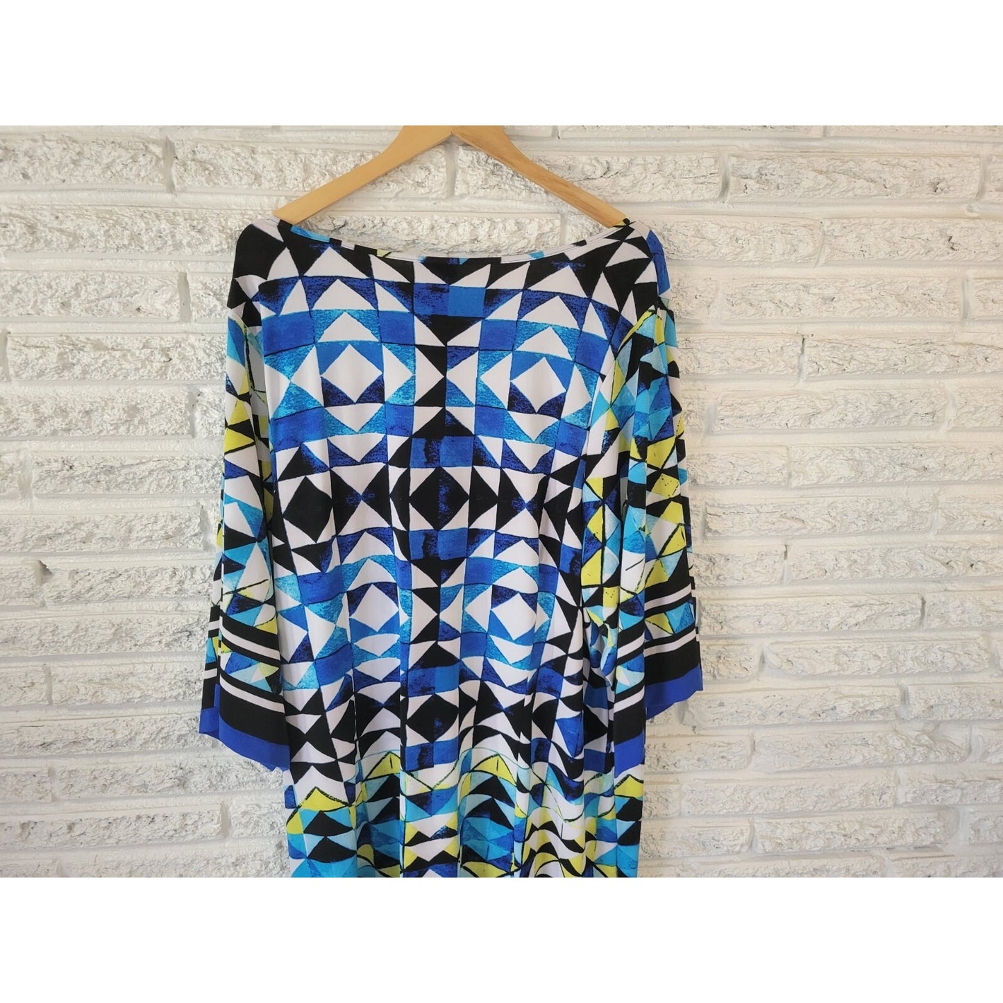 Avenue VIP Knit 22 24 Blue Geometric Knee Length 3/4 Split Sleeve Sheath Dress