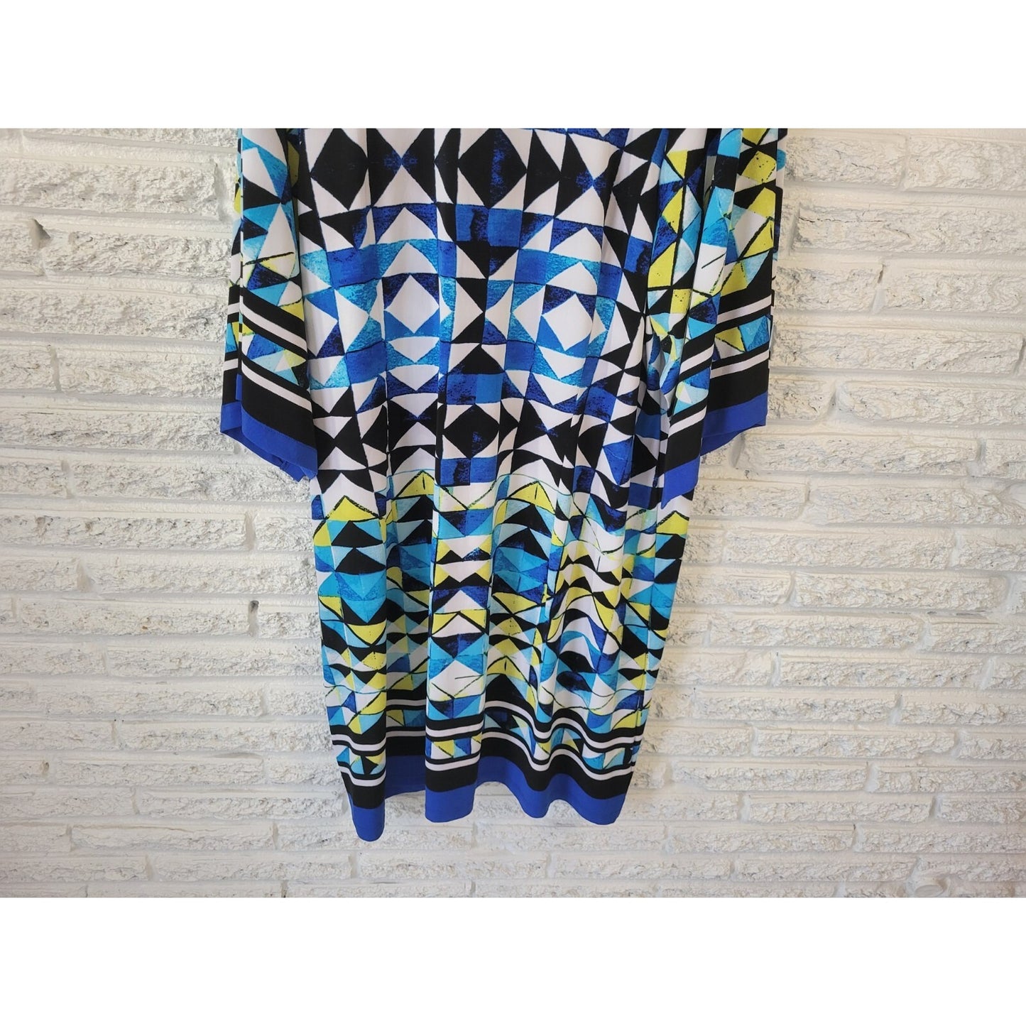 Avenue VIP Knit 22 24 Blue Geometric Knee Length 3/4 Split Sleeve Sheath Dress