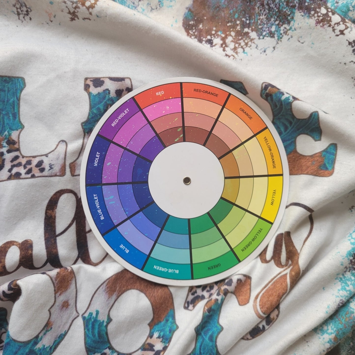 Womens Top XL Tee Cowgirl Blame It All on My Roots Poly Blend Blue Brown Tie Dye