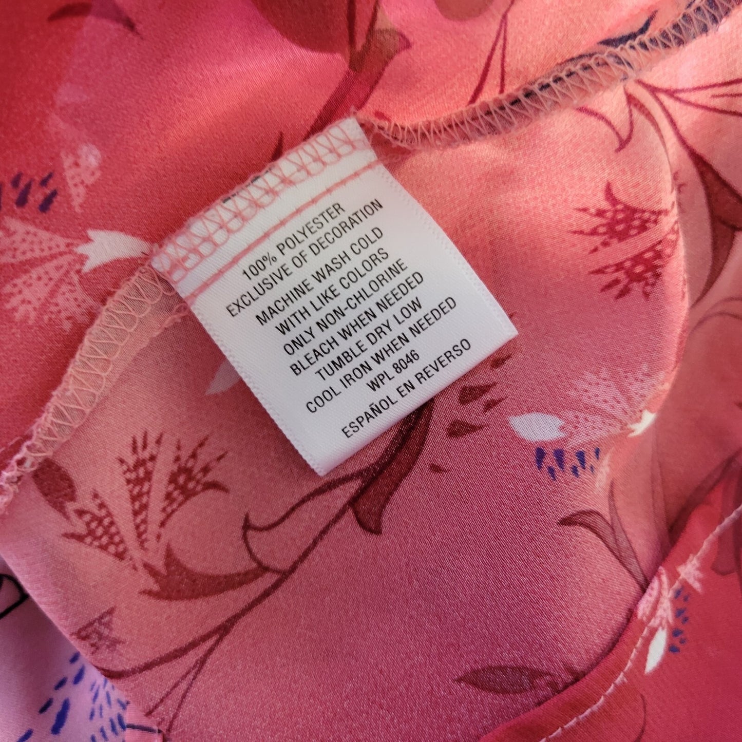 Style Co Women Top Extra Large XL Long Sleeve Red Pink Floral Crochet Trim Sheer