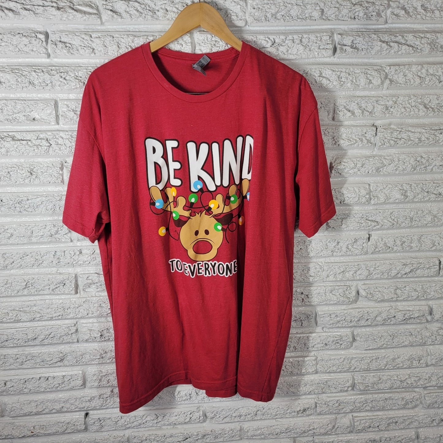 Christmas Women Top 2XL Plus Tee Short Sleeve Red Be Kind Reindeer Holiday Comfy