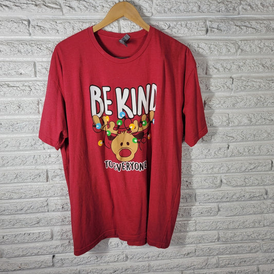 Christmas Women Top 2XL Plus Tee Short Sleeve Red Be Kind Reindeer Holiday Comfy