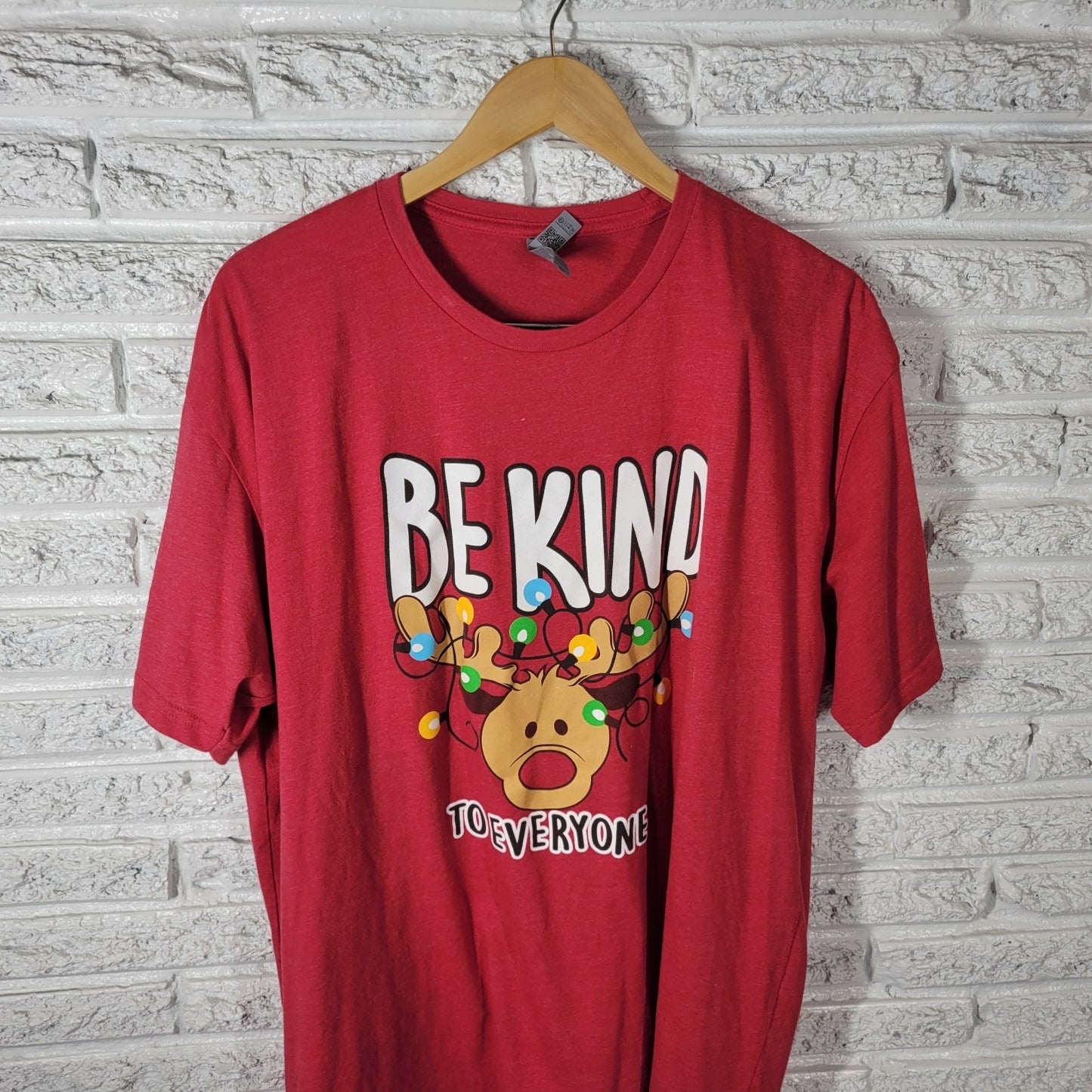 Christmas Women Top 2XL Plus Tee Short Sleeve Red Be Kind Reindeer Holiday Comfy