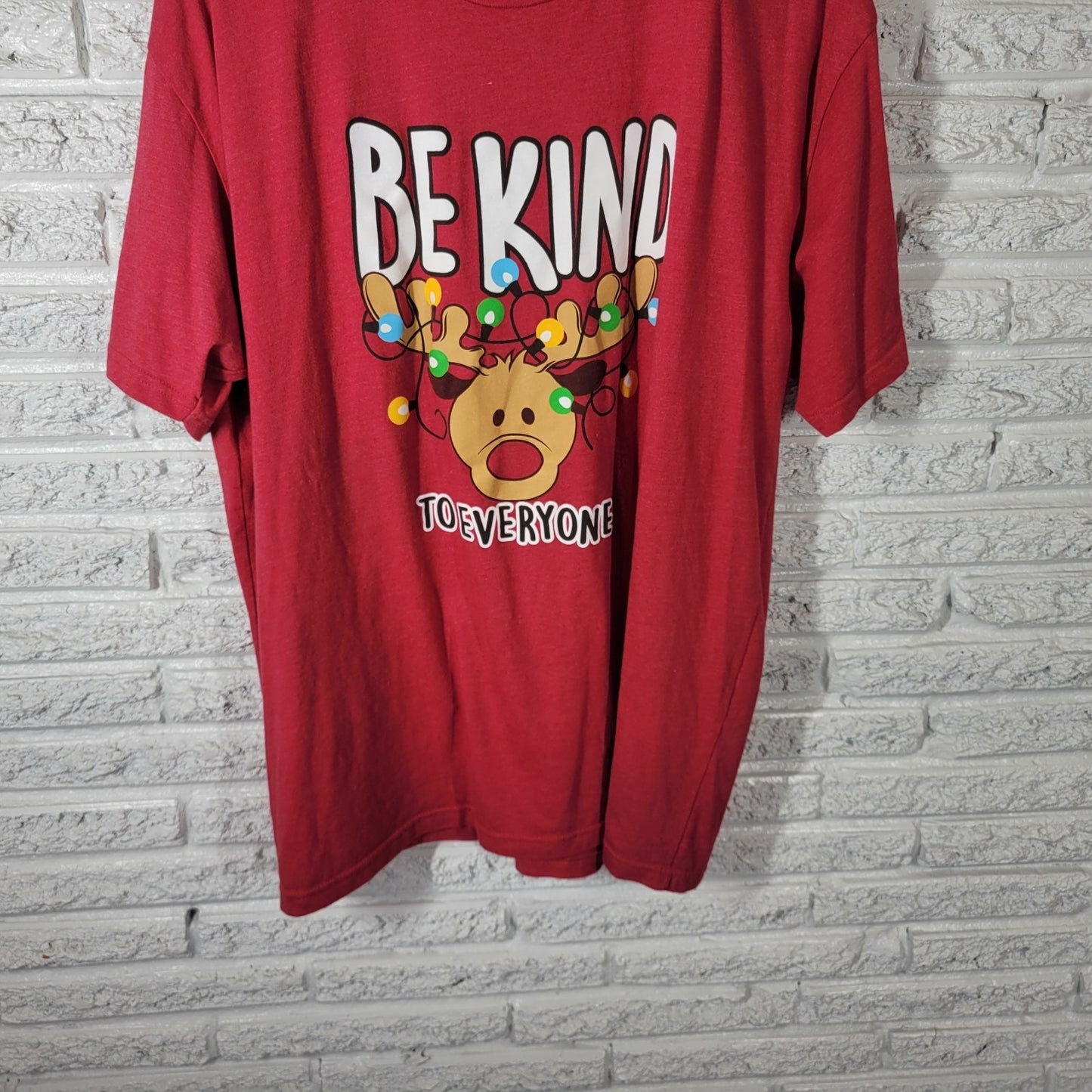 Christmas Women Top 2XL Plus Tee Short Sleeve Red Be Kind Reindeer Holiday Comfy