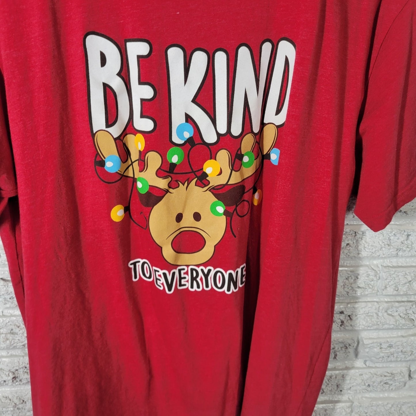 Christmas Women Top 2XL Plus Tee Short Sleeve Red Be Kind Reindeer Holiday Comfy