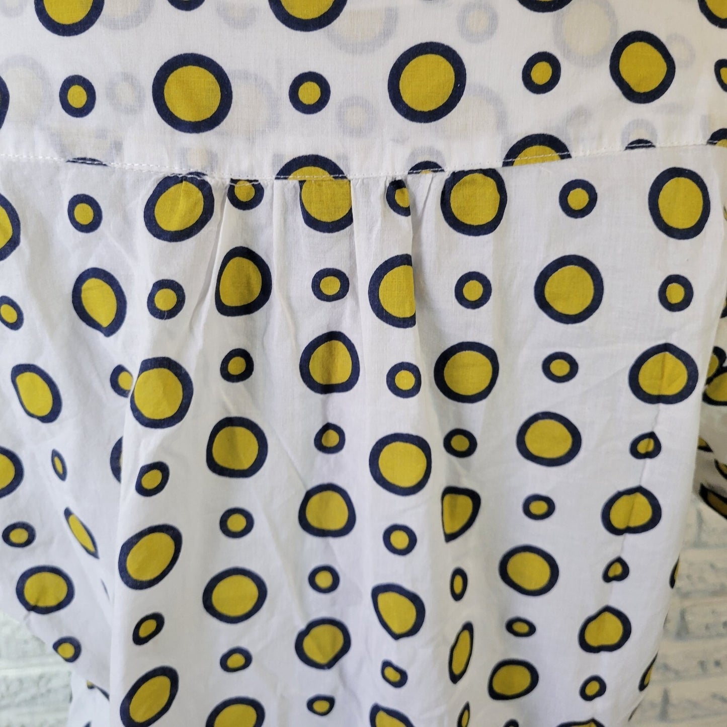 Contact Plus NY Women's 2X Yellow Geometric Ruffle Button Up Cotton Top