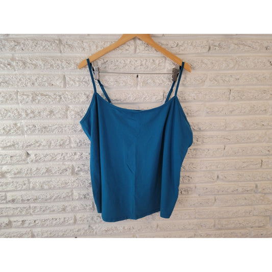 Lane Bryant Women Top 22 24 Plus Camisole Blue Cotton Blend Adjustable Spaghetti