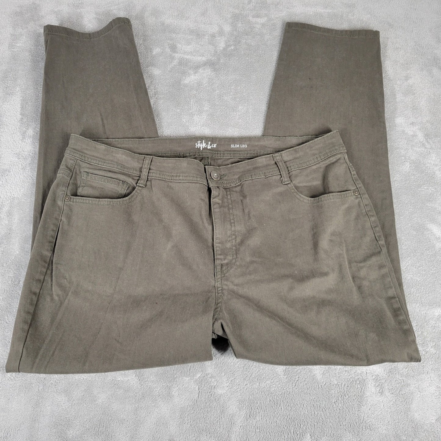 Style Co Womens Jeans 20W Plus Slim Straight Leg Army Green Cotton Blend Zip Fly