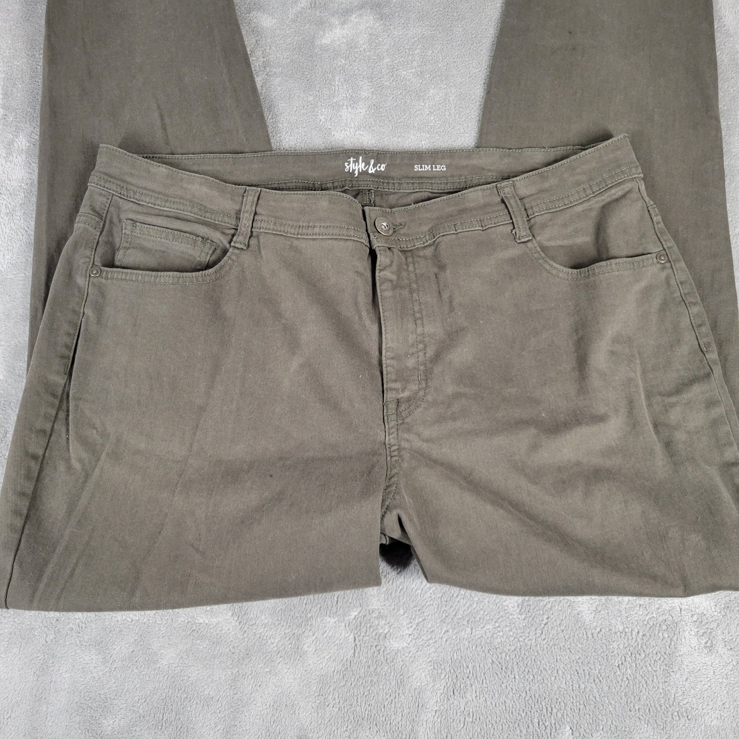 Style Co Womens Jeans 20W Plus Slim Straight Leg Army Green Cotton Blend Zip Fly