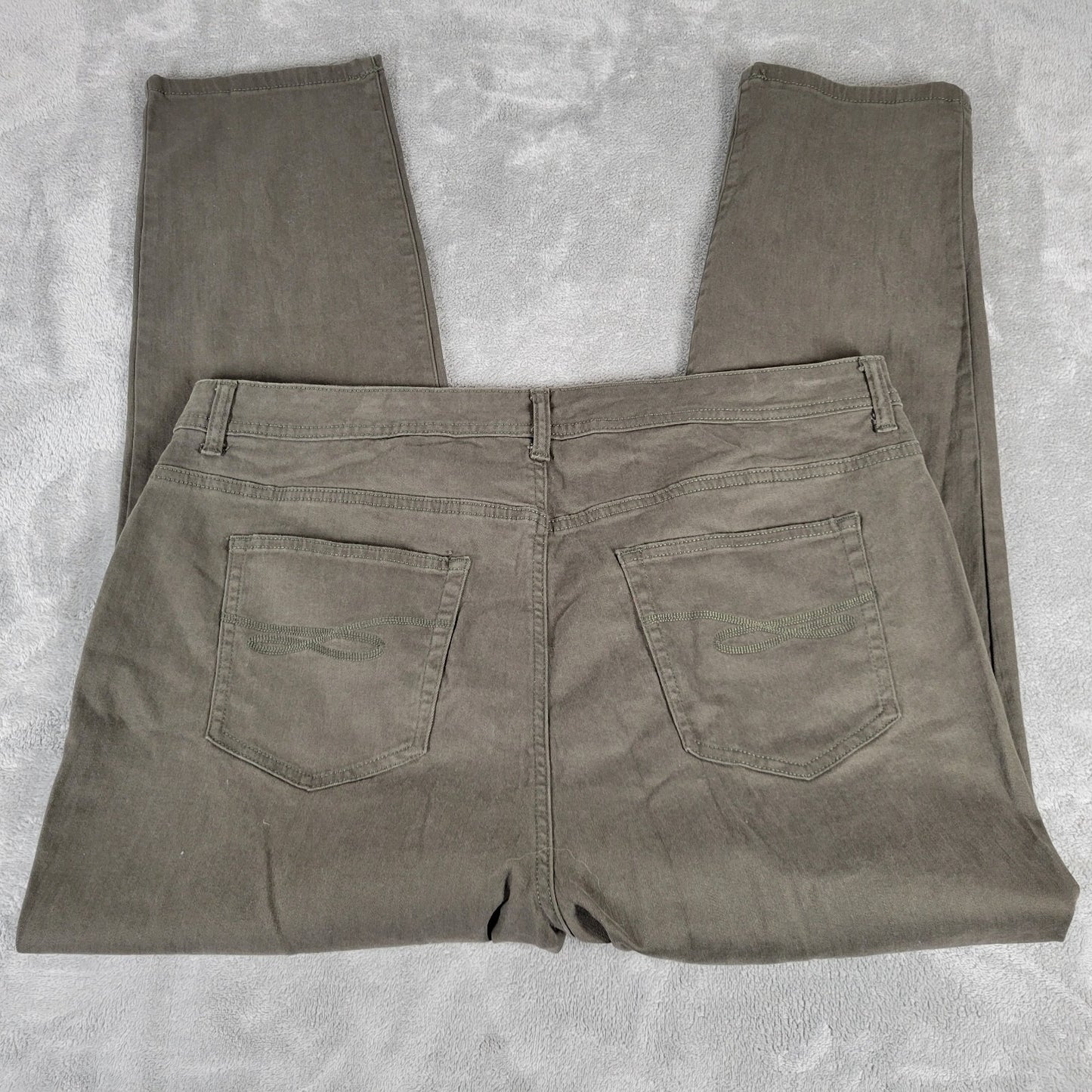 Style Co Womens Jeans 20W Plus Slim Straight Leg Army Green Cotton Blend Zip Fly