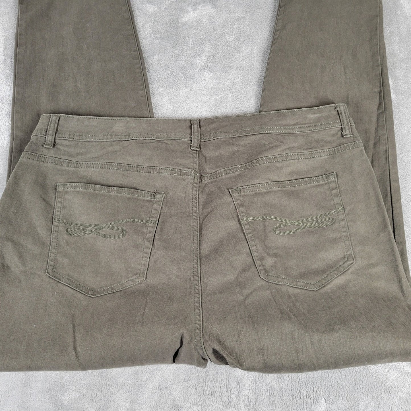 Style Co Womens Jeans 20W Plus Slim Straight Leg Army Green Cotton Blend Zip Fly