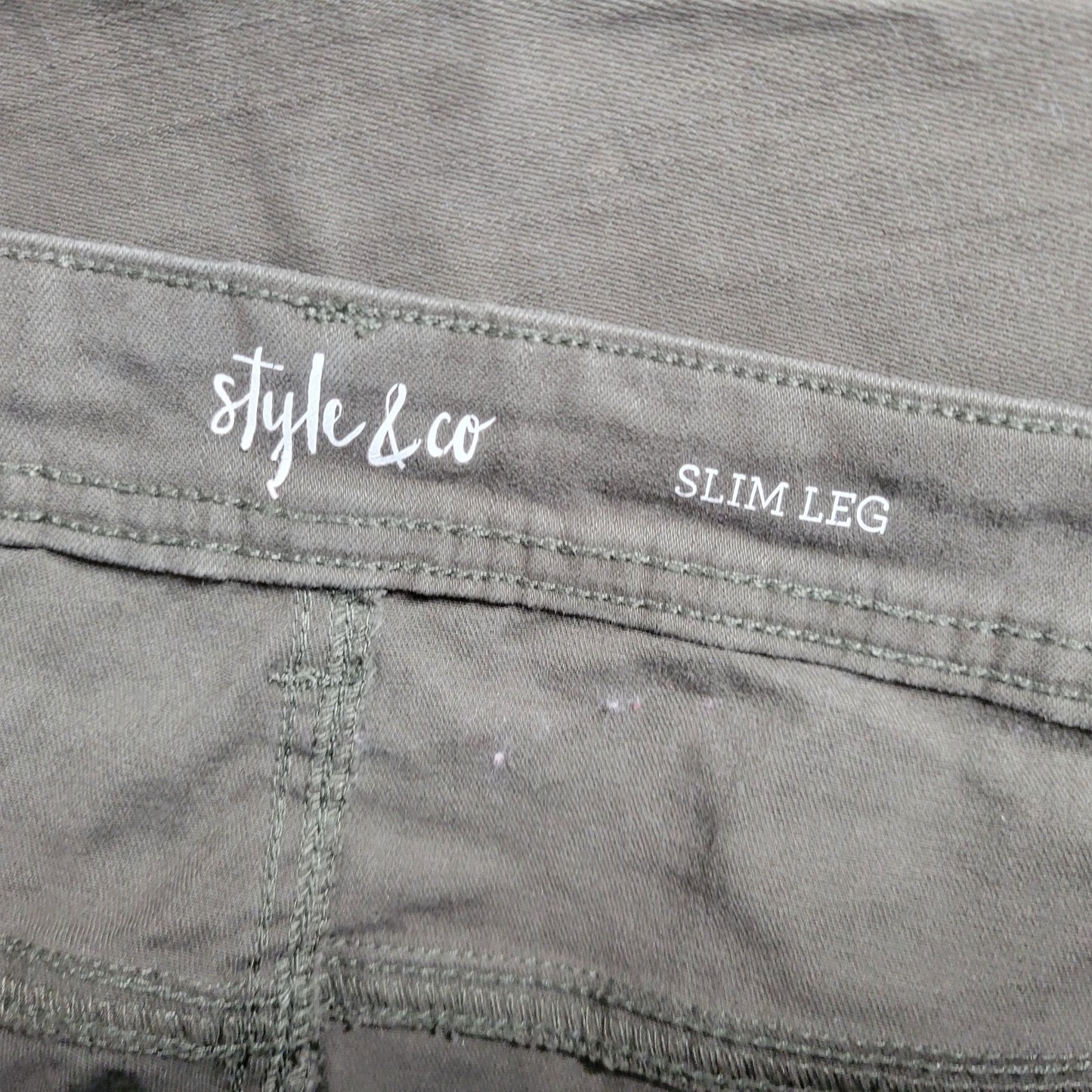 Style Co Womens Jeans 20W Plus Slim Straight Leg Army Green Cotton Blend Zip Fly