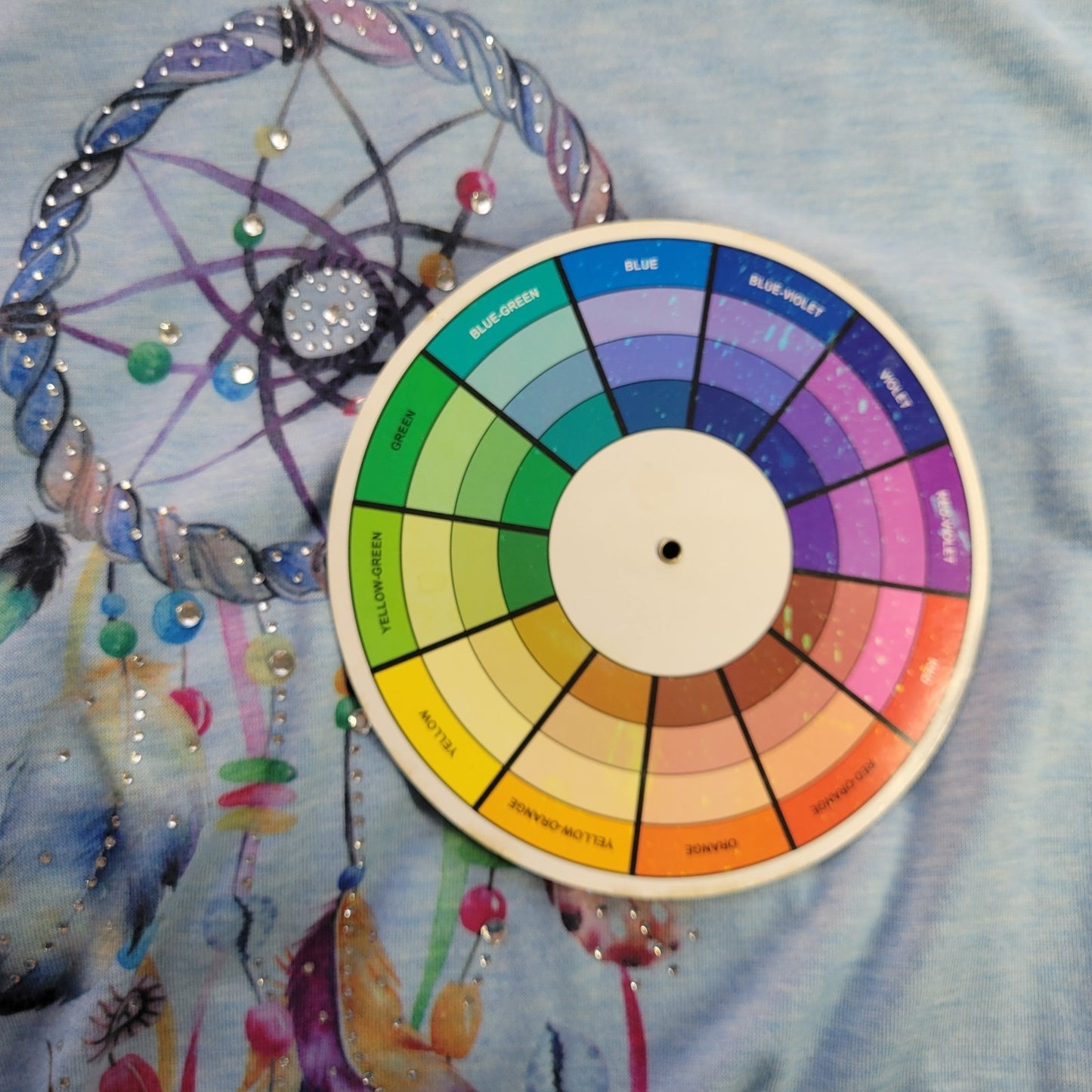 Sunshirt Women Top XXL Plus Tee Blue Dream Catcher Comfy Lightweight Rhinestones