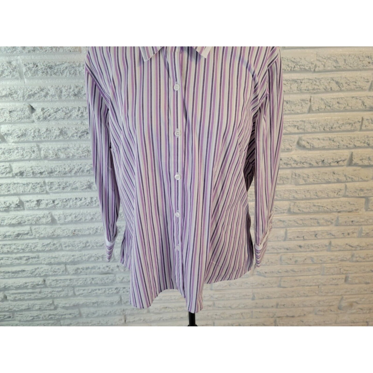 Style & Co Womens Shirt 18 Plus Collar Button Purple Stripe Career Lightweight