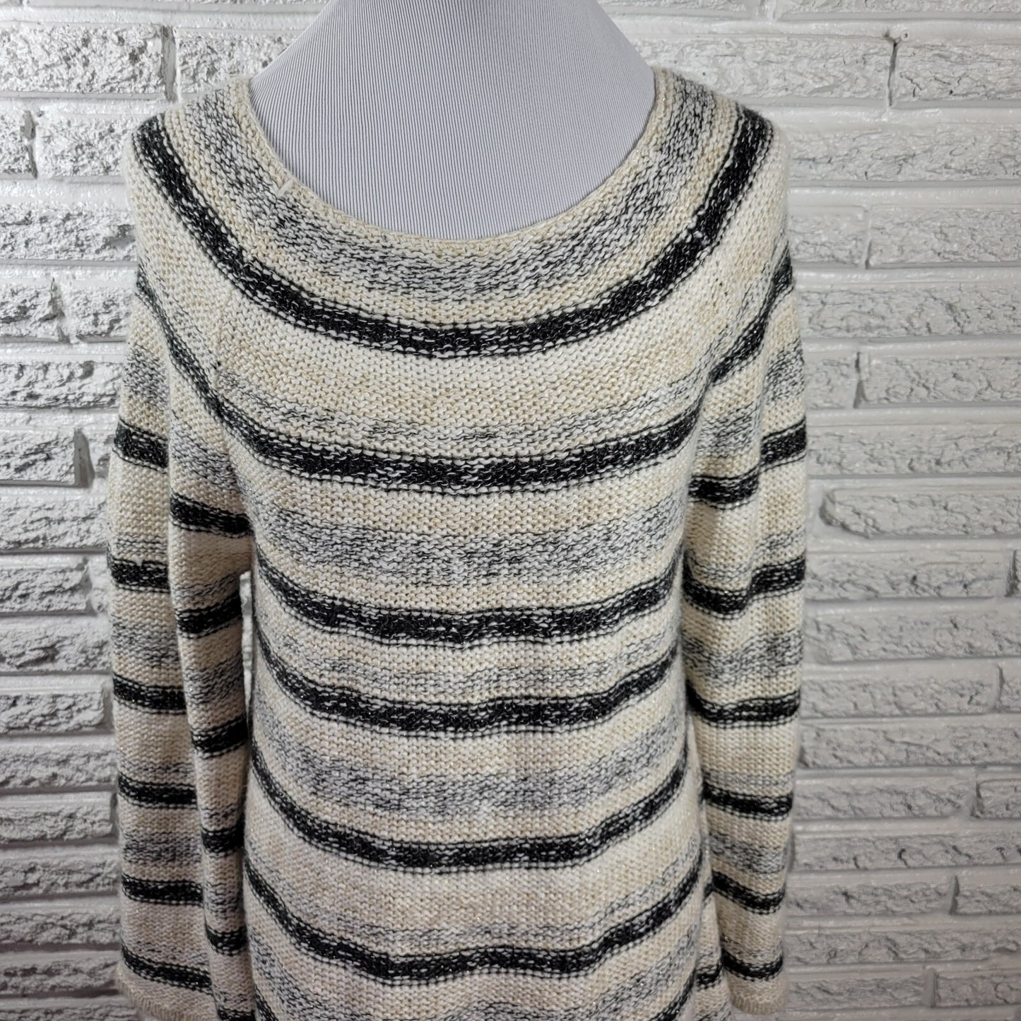 Style Co Women Sweater Extra Large XL Pullover Metallic Thread Black Stripe Soft
