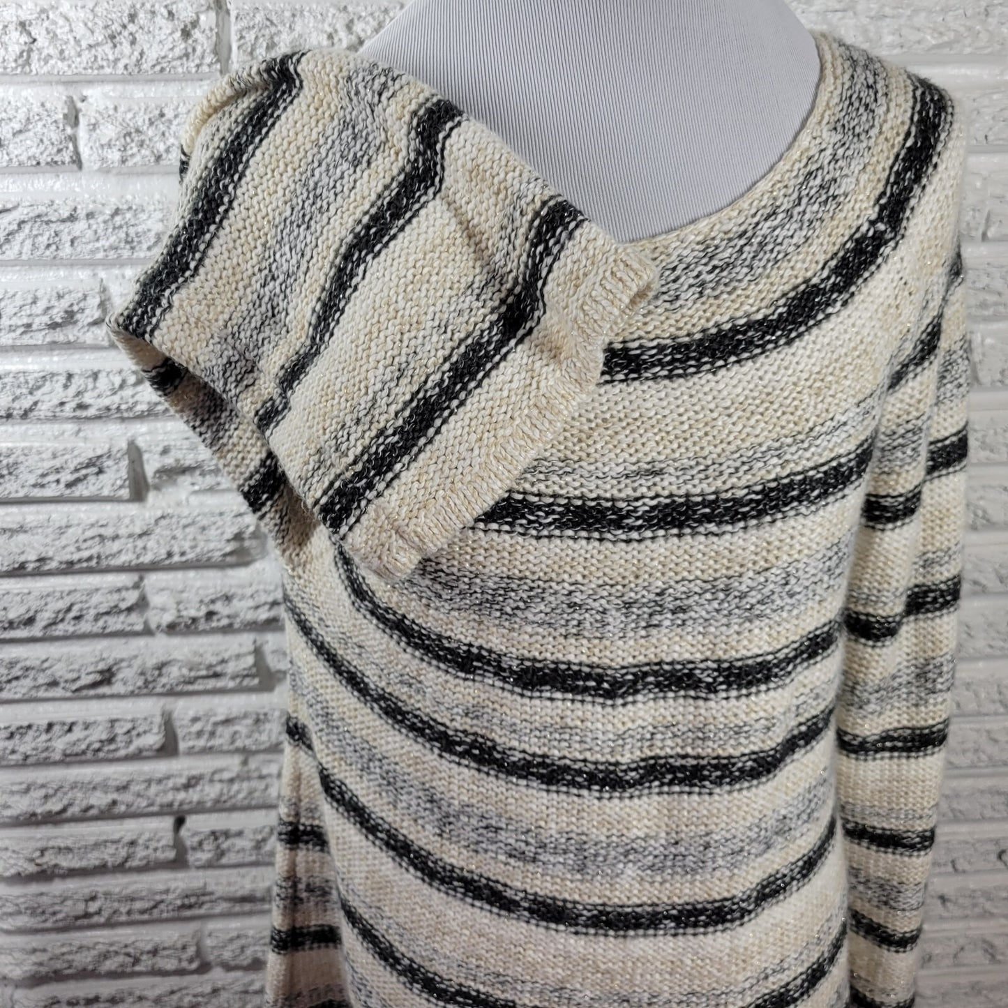 Style Co Women Sweater Extra Large XL Pullover Metallic Thread Black Stripe Soft