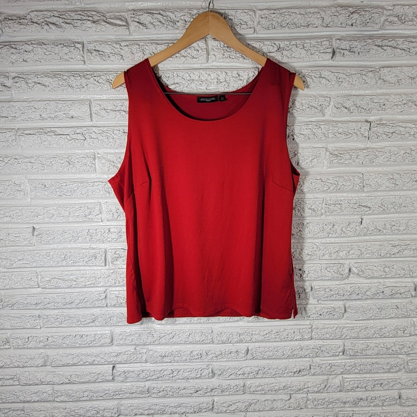 Notations Womens Top 2X Plus Sleeveless Red Nylon Spandex Pullover Office Slit