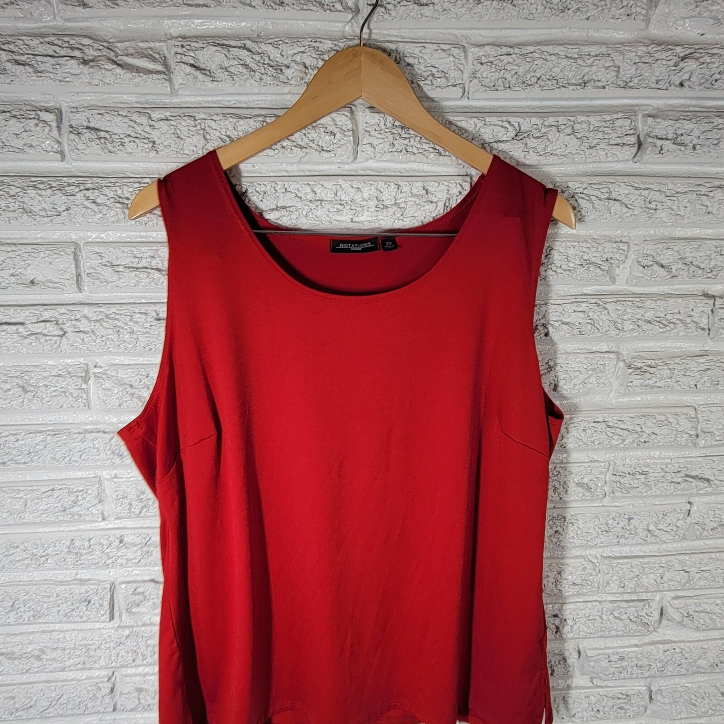 Notations Womens Top 2X Plus Sleeveless Red Nylon Spandex Pullover Office Slit