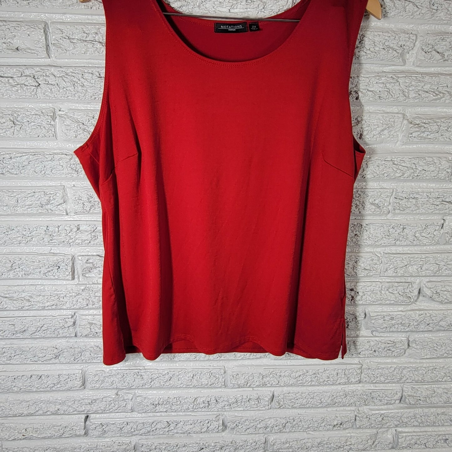 Notations Womens Top 2X Plus Sleeveless Red Nylon Spandex Pullover Office Slit