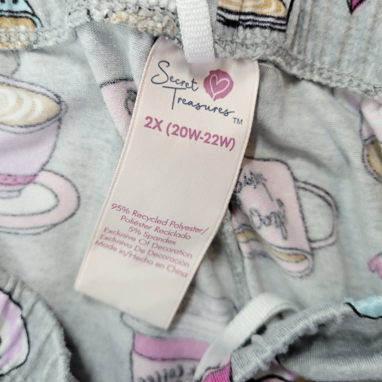Secret Treasures Womens Pants 2x Plus Pajama Cropped Coffee All Over Gray