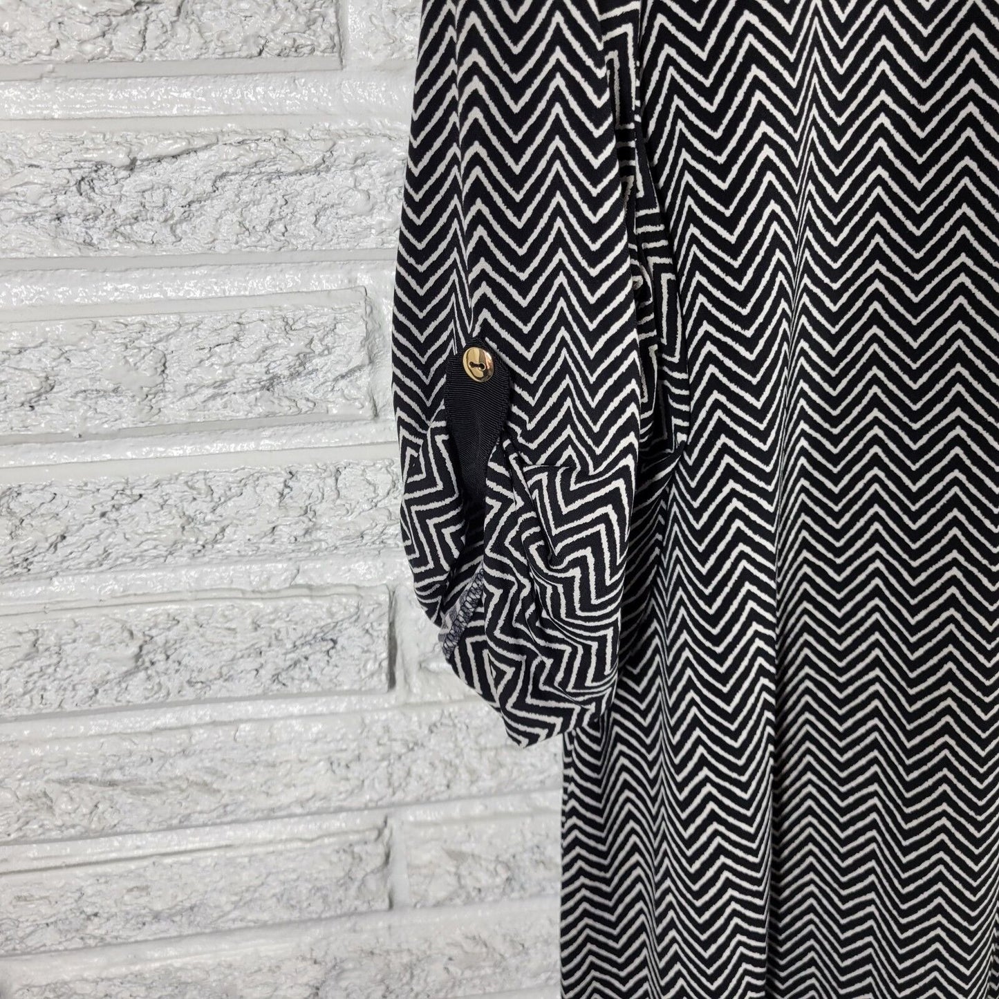 Charter Club Women Top 3X Plus Tunic Cuff Sleeve Poly Blend Black White Zig Zag