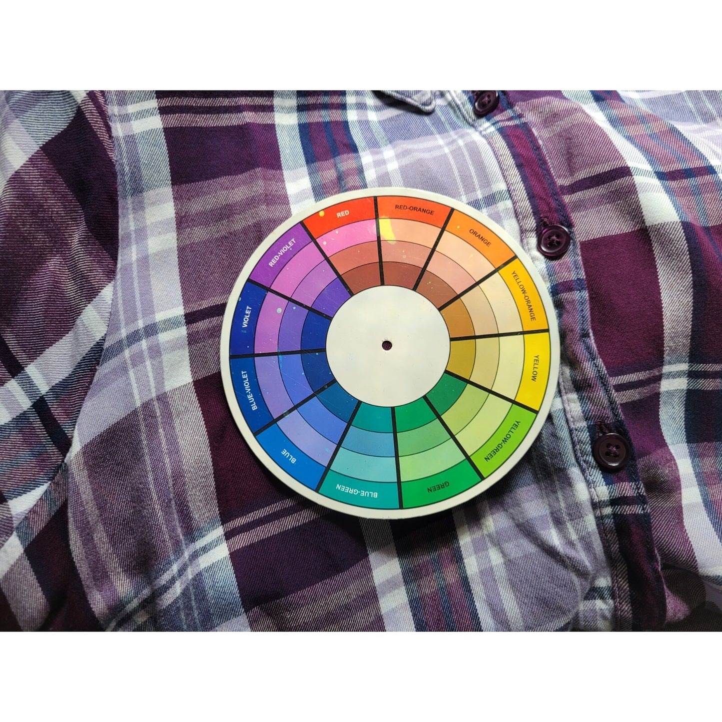 Catherines Womens Top 0X Plus Long Roll Tab Sleeve Purple Plaid Ruffle Rayon