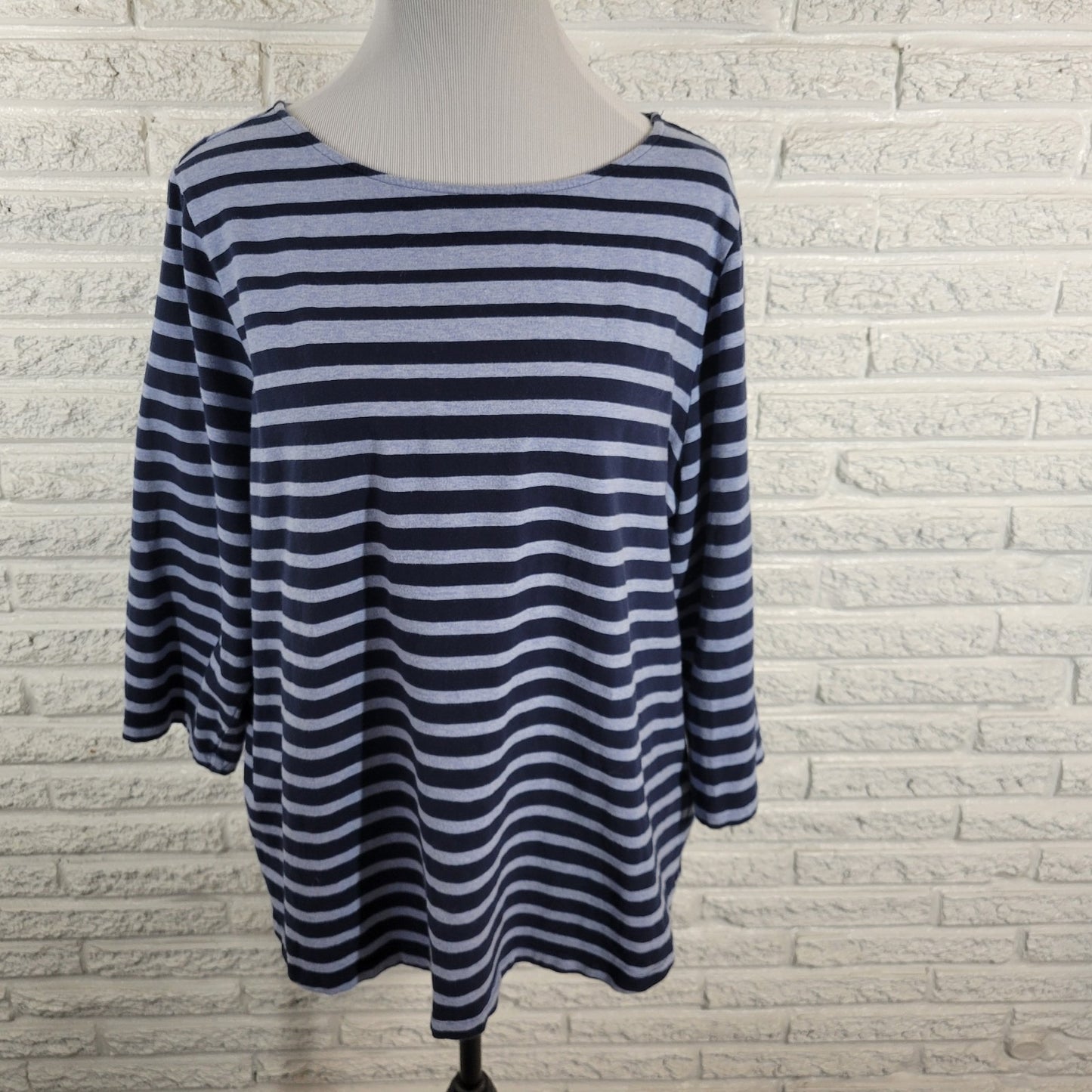 Ruby Rd Womens Top 2X Plus Tee 3/4 Sleeve Blue Stripe Cotton Blend Casual Comfy