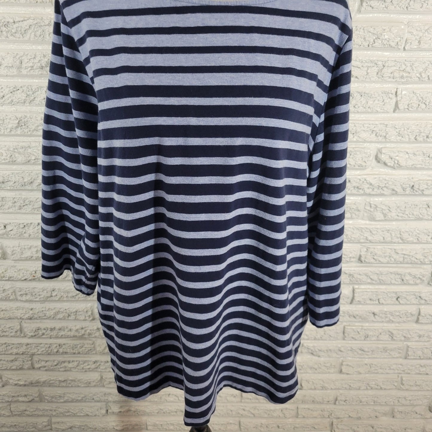 Ruby Rd Womens Top 2X Plus Tee 3/4 Sleeve Blue Stripe Cotton Blend Casual Comfy