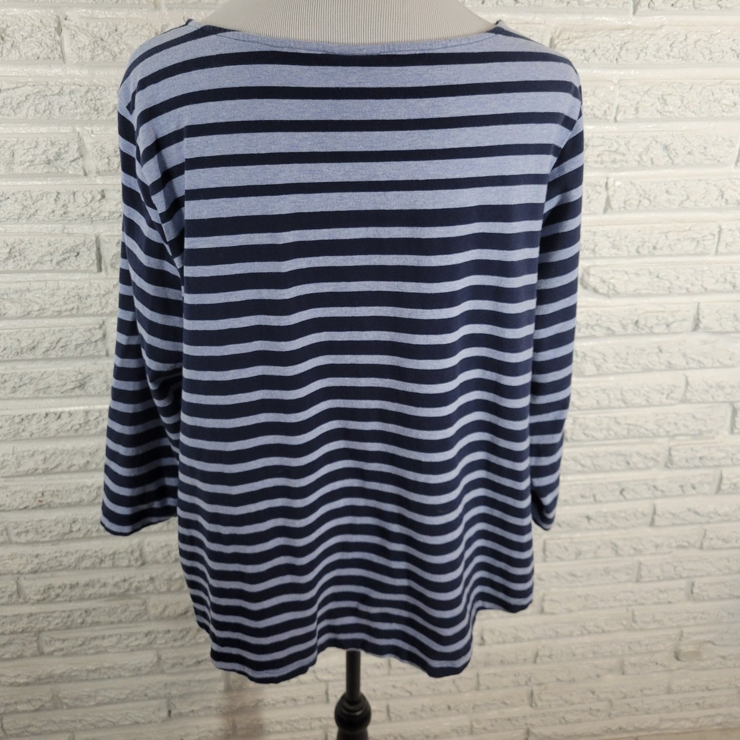 Ruby Rd Womens Top 2X Plus Tee 3/4 Sleeve Blue Stripe Cotton Blend Casual Comfy
