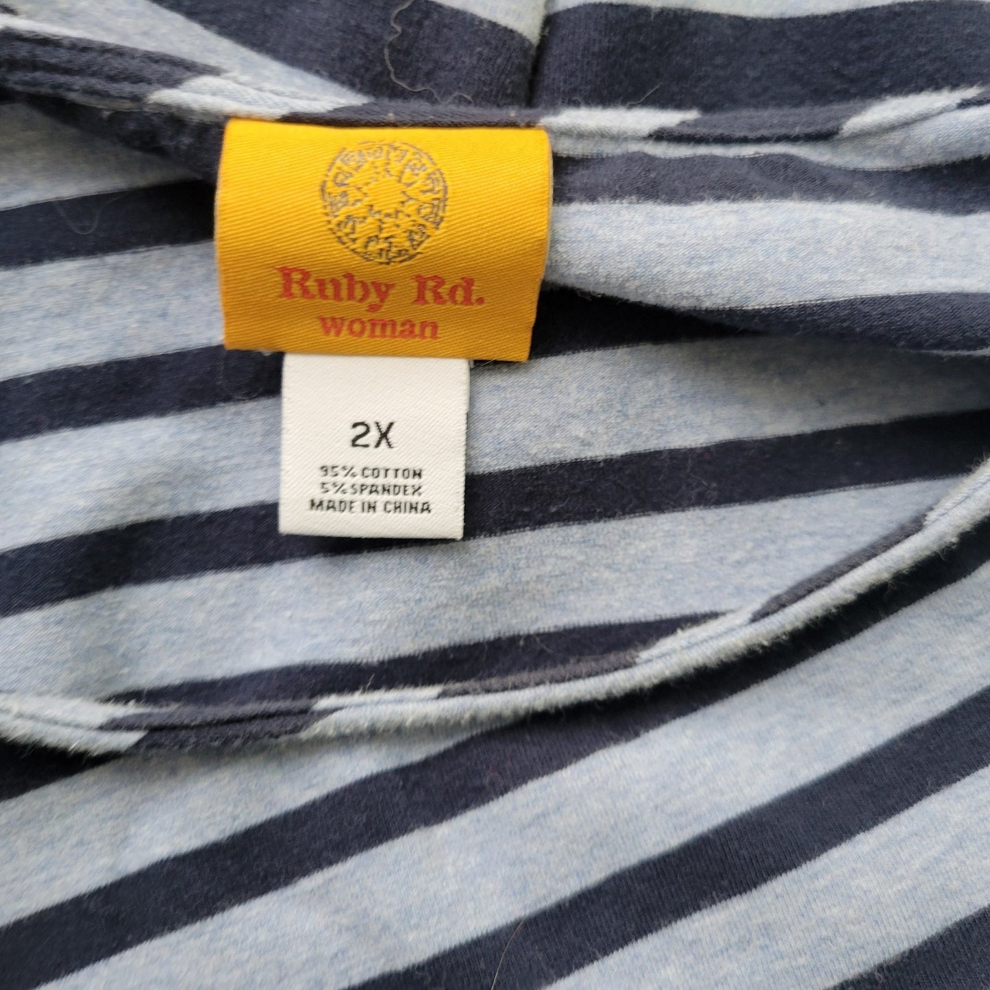 Ruby Rd Womens Top 2X Plus Tee 3/4 Sleeve Blue Stripe Cotton Blend Casual Comfy