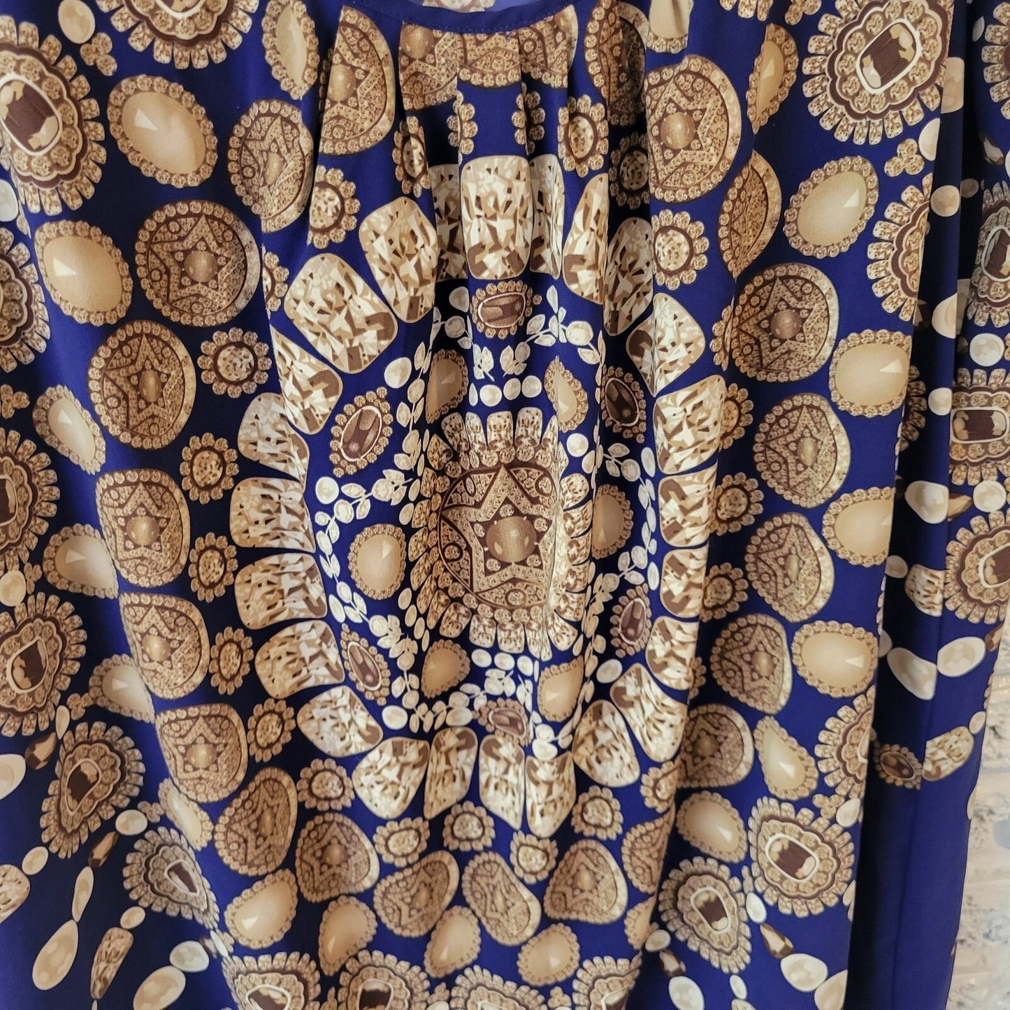 Nicole Miller Womens Top XL Tank Pleated Lightweight Blue Medallions Casual