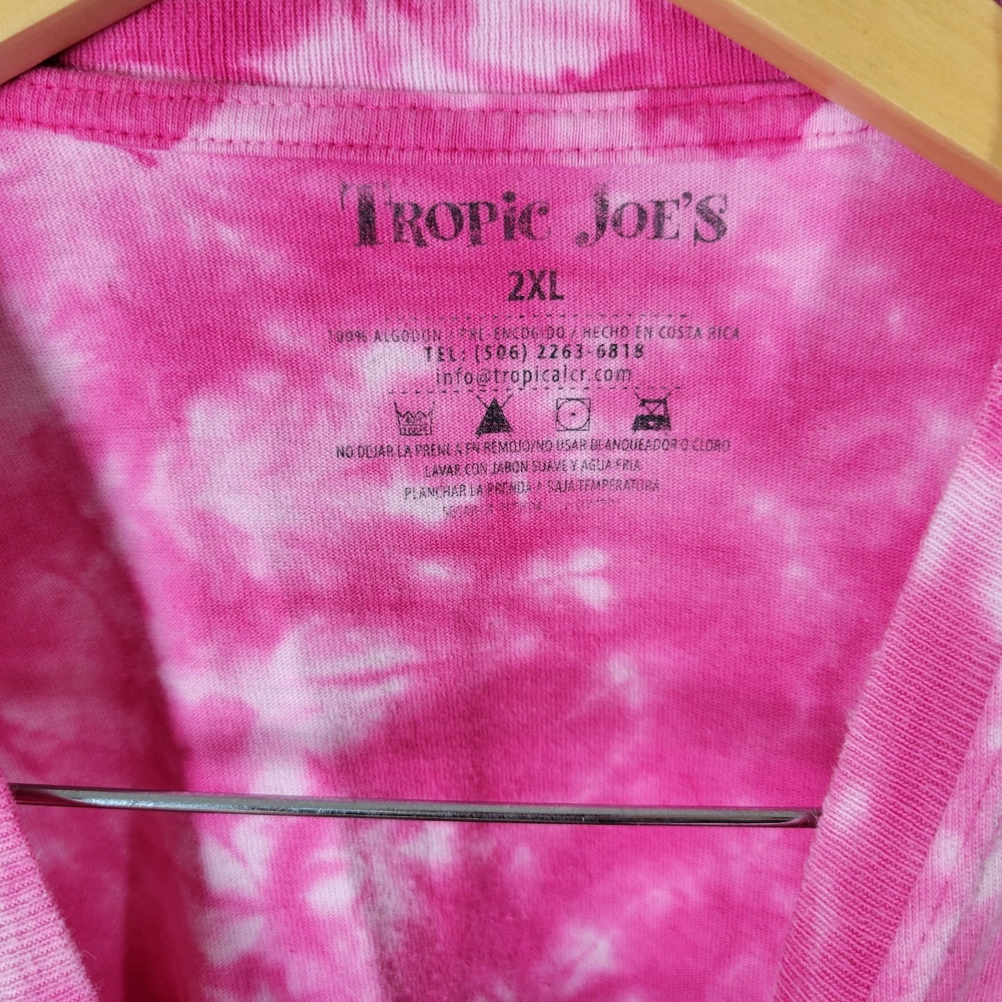 Tropic Joes Womens Top 2XL Plus Sloth Costa Rica Pink Tie Dye Cotton Souvenir