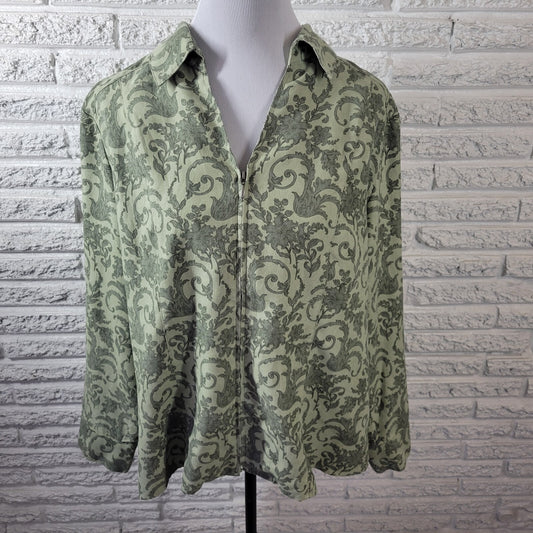 Croft Barrow Womens Top XXL Plus Full Zip Jacket Lightweight Velour Green Floral