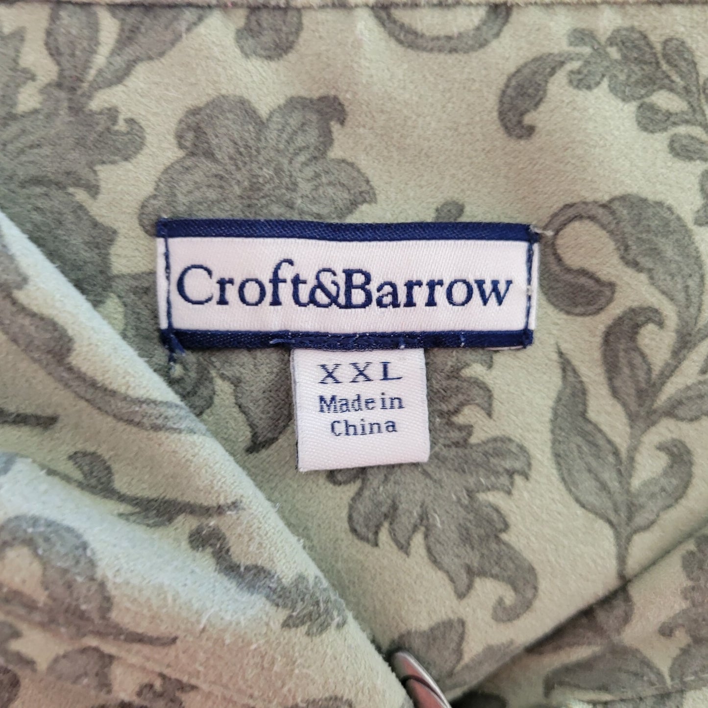 Croft Barrow Womens Top XXL Plus Full Zip Jacket Lightweight Velour Green Floral