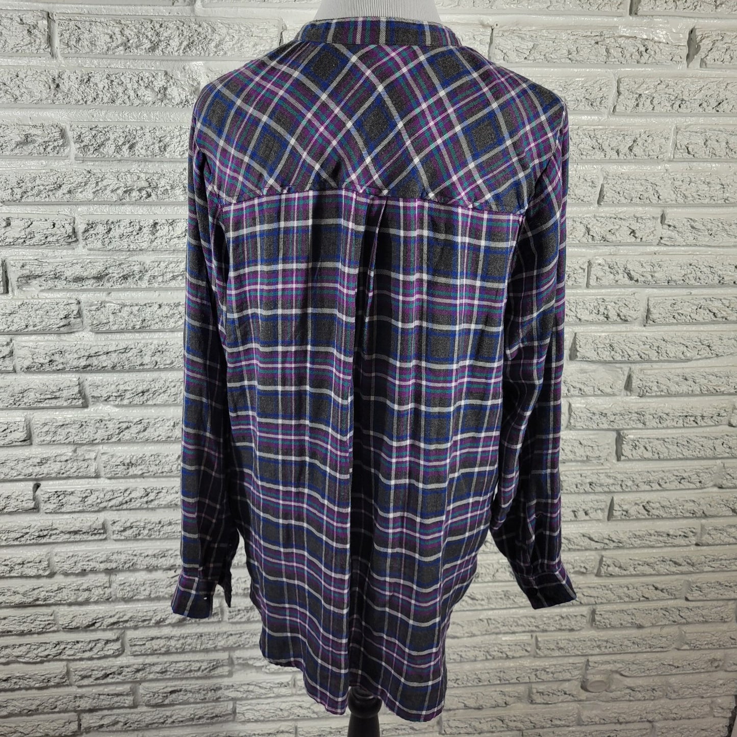 Lucky Brand Womens Top Extra Large Blue Purple Plaid Lightweight Casual Pockets