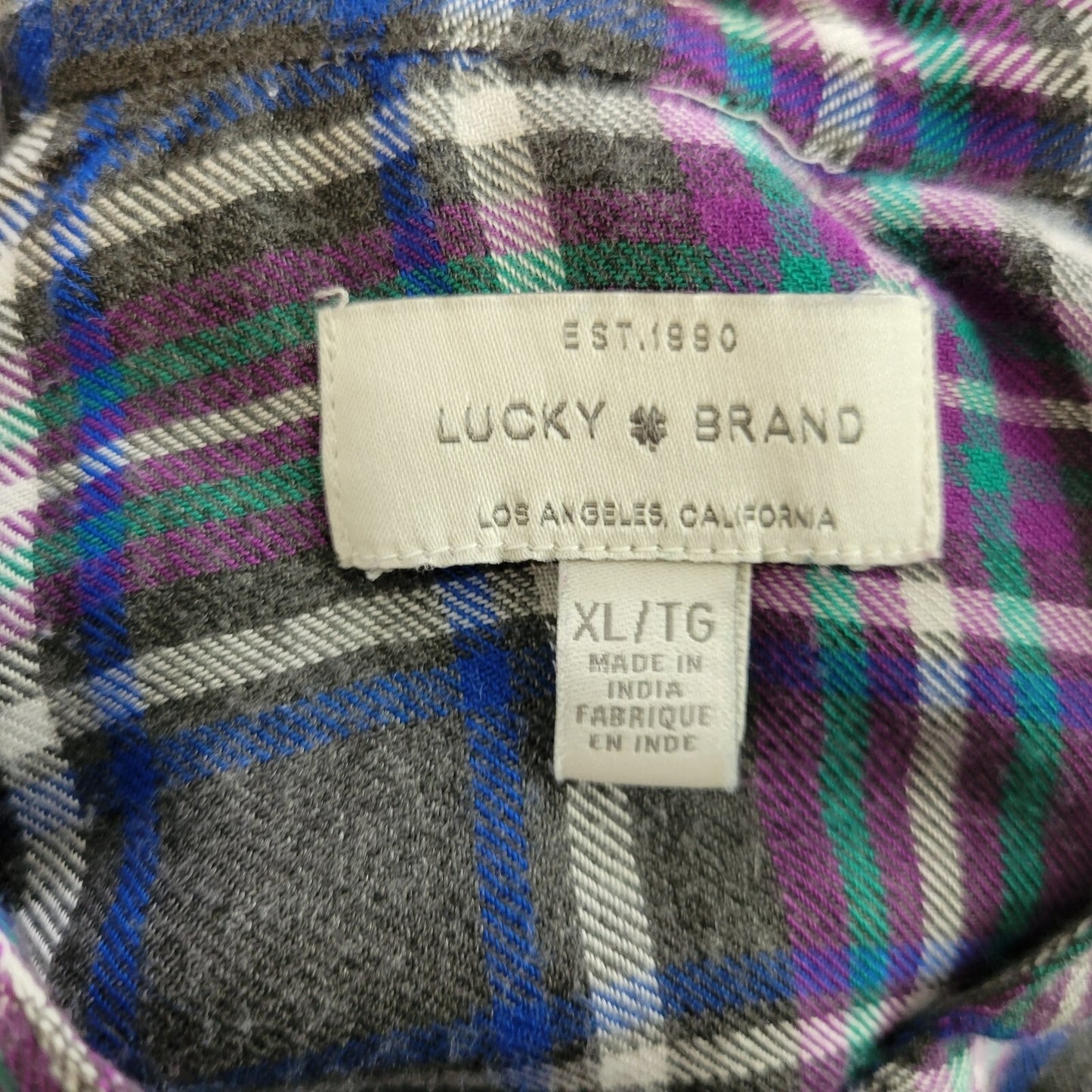 Lucky Brand Womens Top Extra Large Blue Purple Plaid Lightweight Casual Pockets