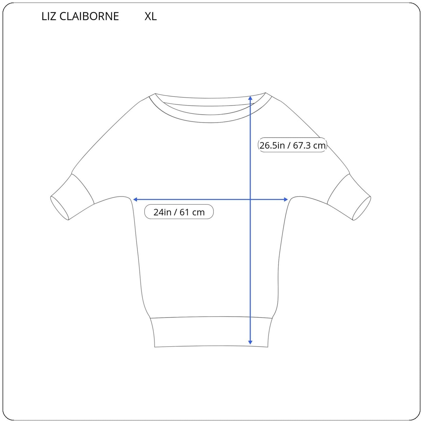 Liz Claiborne Women Top XL Dolman Sleeve Blue Stripe Linen Polyester Lightweight