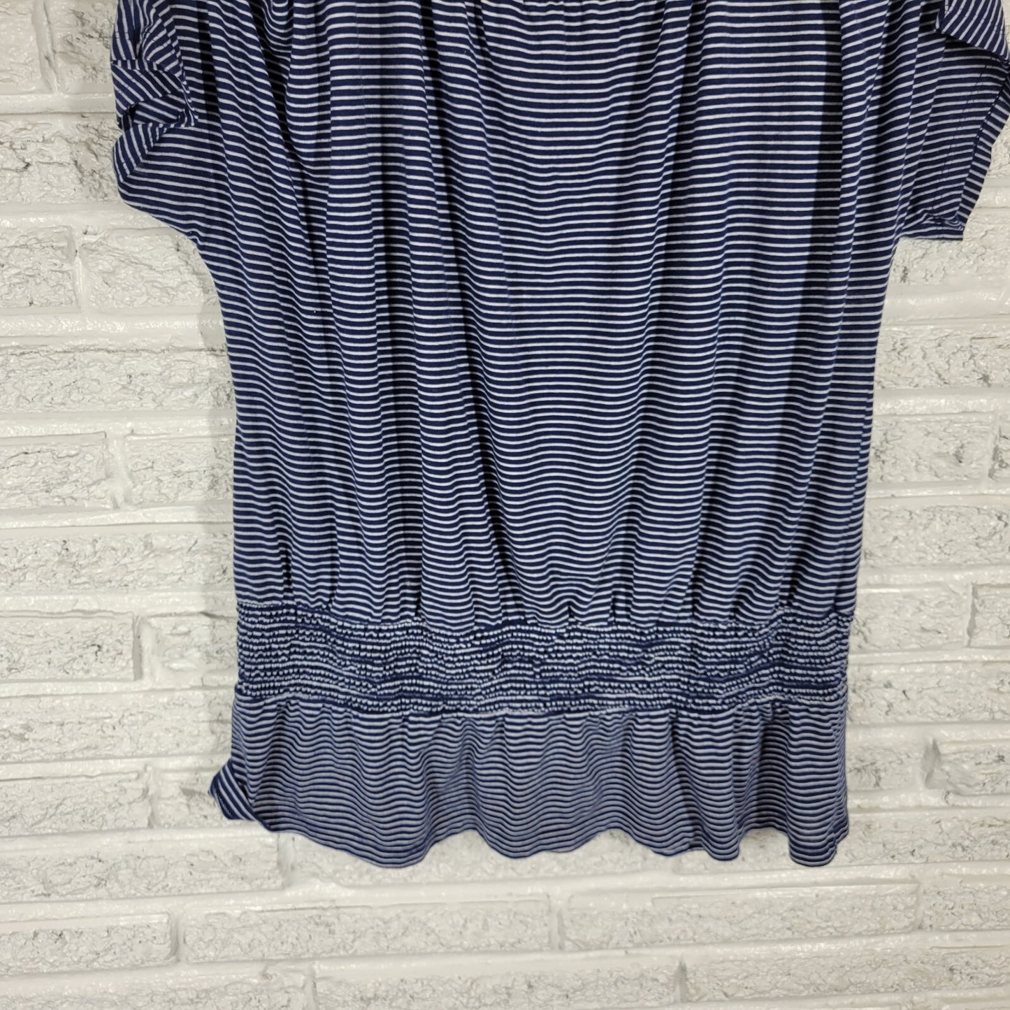 Liz Claiborne Women Top XL Dolman Sleeve Blue Stripe Linen Polyester Lightweight
