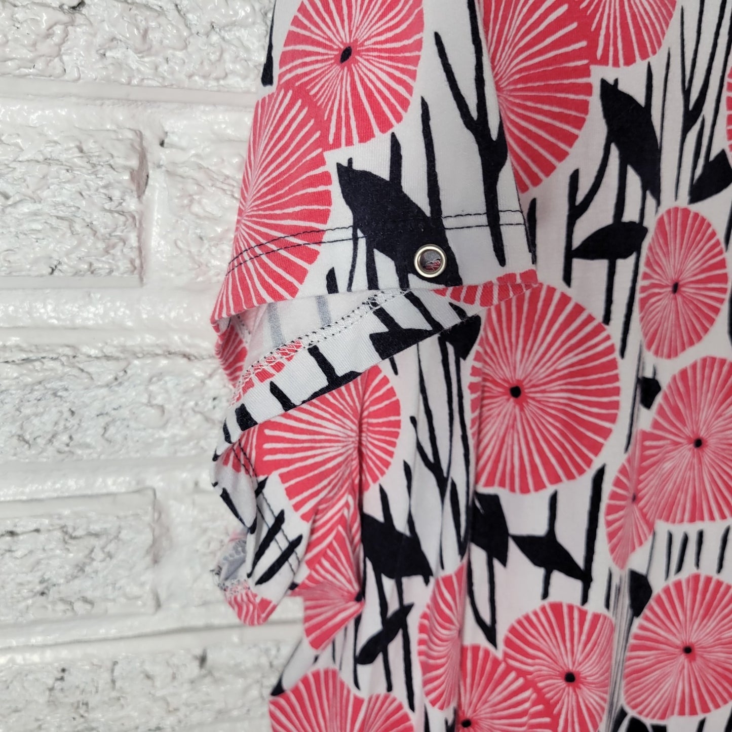 Westbound Womens Top 3X Plus Tee Cap Sleeve Red Geometric Cotton Blend Pocket