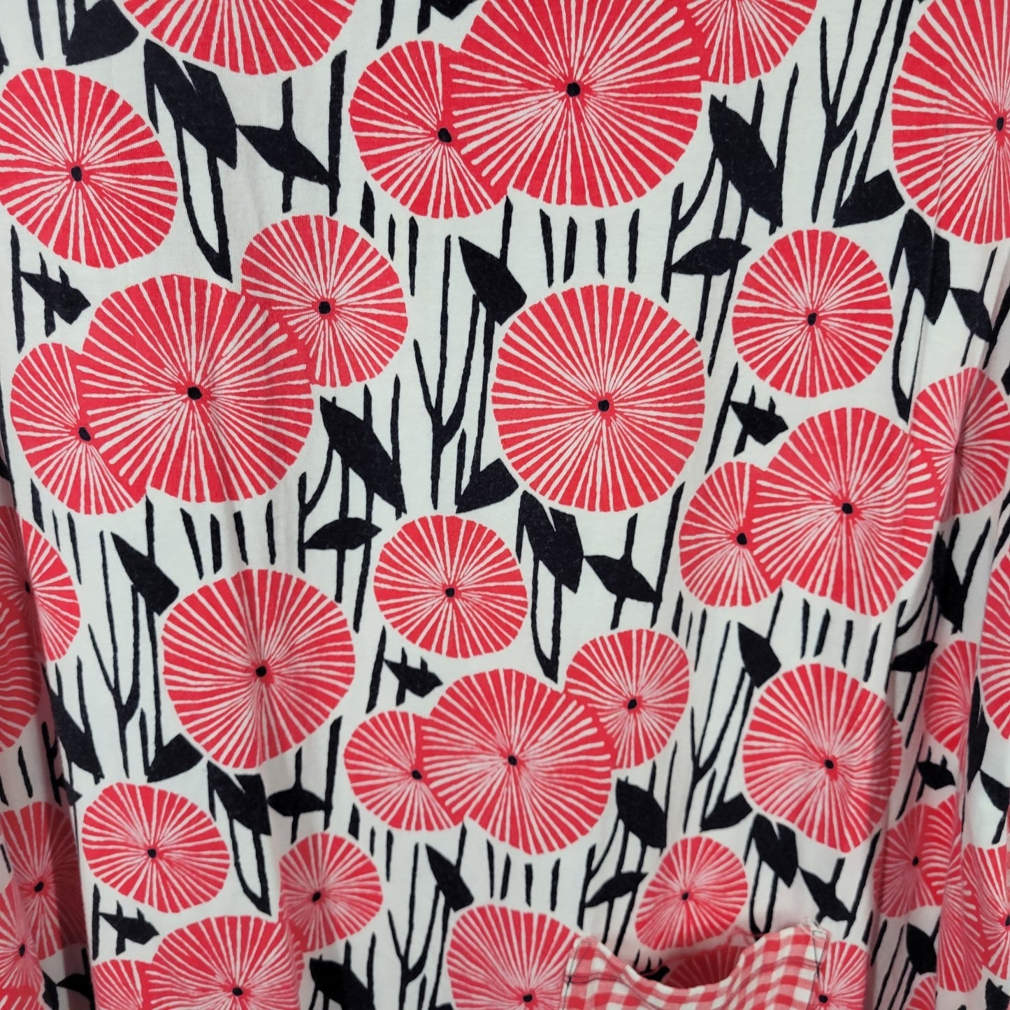 Westbound Womens Top 3X Plus Tee Cap Sleeve Red Geometric Cotton Blend Pocket