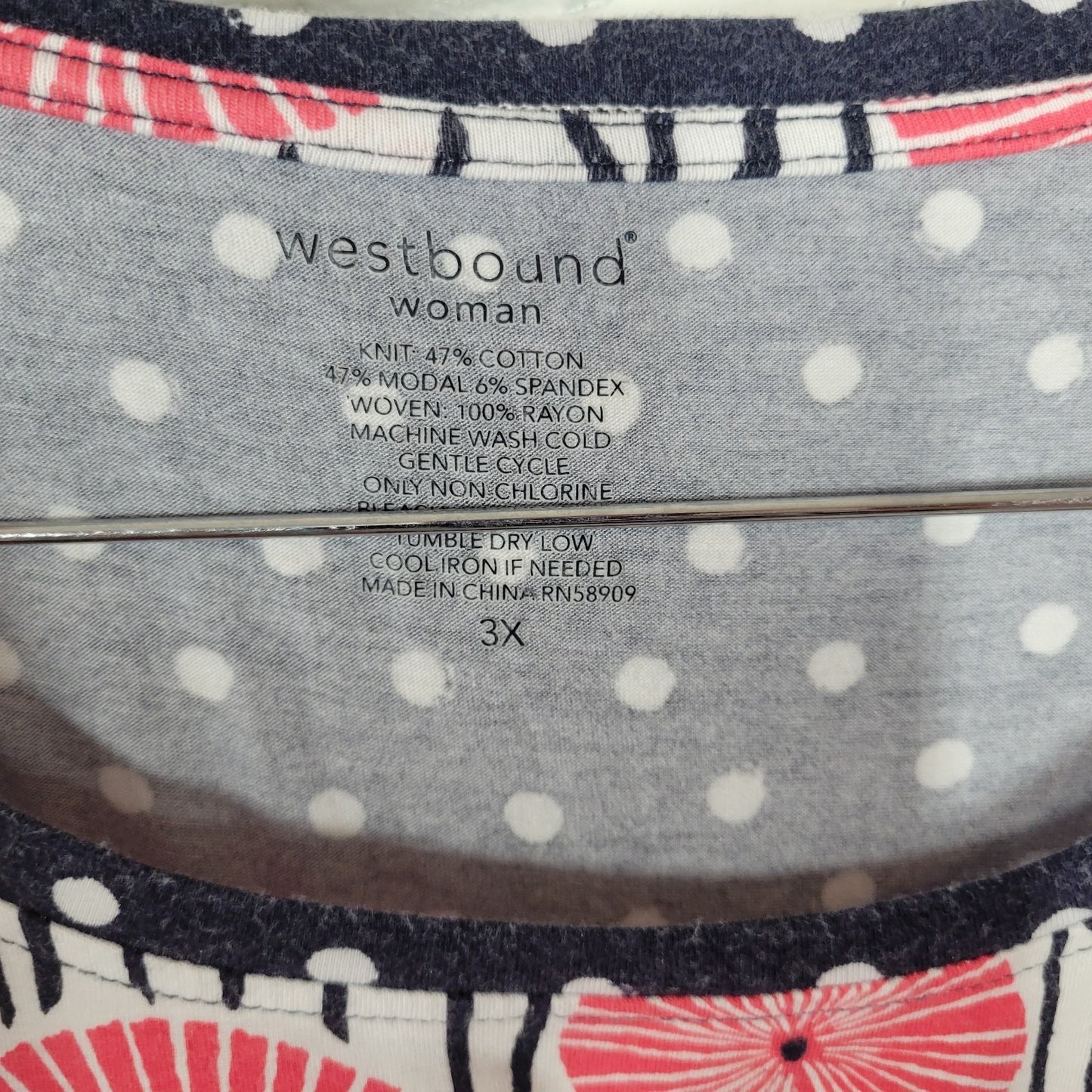 Westbound Womens Top 3X Plus Tee Cap Sleeve Red Geometric Cotton Blend Pocket