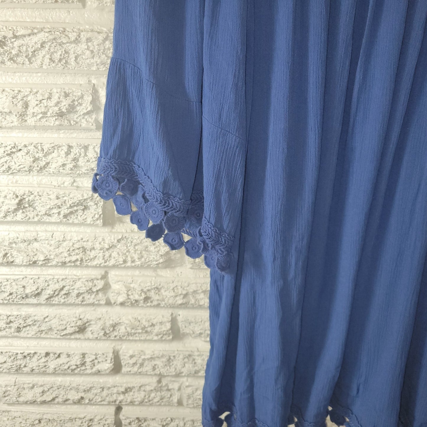 Avenue Womens Top 22 24 Plus Tunic On Off Shoulder Blue Crochet Trim Crinkle